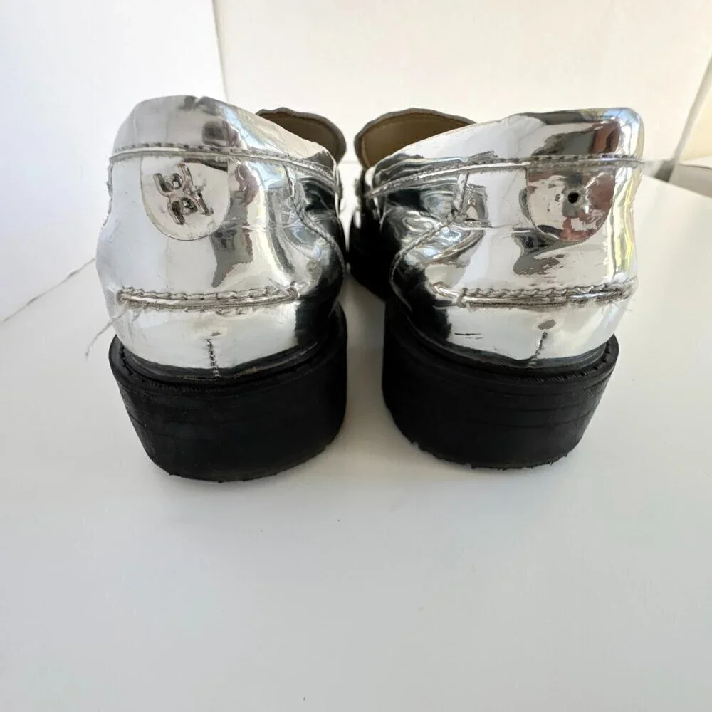 Sam Edelman Kids' Teo Platform Silver Metallic Loafer Lug Girls Size 13